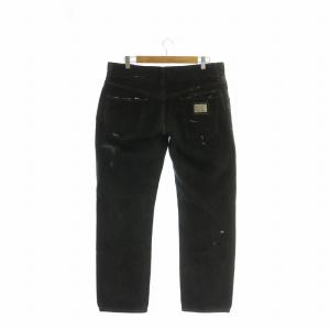 DOLCE&GABBANA VIA SAN DAMIANO.7 デニムパンツ ジーンズ ストレート ダメージ加工 ジップフライ 50 XL 黒 ブラック
