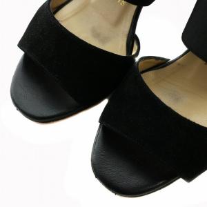 Christian Louboutin サンダル ミュール スエード エナメル オープントゥ チャンキーヒール 34.5 21.5cm 黒 ブラック