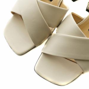 Sergio Rossi サンダル レザー オープントゥ スクエア チャンキーヒール スタッズ 34 21cm ベージュ /XZ