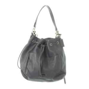 ハンドバッグ ショルダーバッグ 2way レザー 巾着 ロゴチャーム グレー