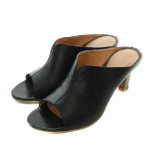 サンダル ミュール レザー オープントゥ ヒール 34.5 21.5cm 黒 ブラック /XZ GY13