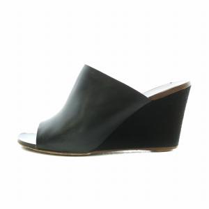 Sergio Rossi サンダル ミュール レザー スエード オープントゥ ウェッジソール 34.5 21.5cm 黒 ブラック