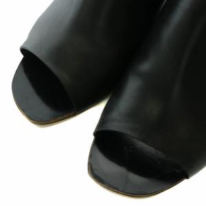 Sergio Rossi サンダル ミュール レザー スエード オープントゥ ウェッジソール 34.5 21.5cm 黒 ブラック