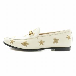 GUCCI ローファー モカシン レザー ホースビット エンブロイダリー ラウンドトゥ 蜂 星 スター 刺繍 36 23cm 白 ホワイト