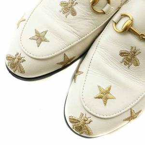 GUCCI ローファー モカシン レザー ホースビット エンブロイダリー ラウンドトゥ 蜂 星 スター 刺繍 36 23cm 白 ホワイト