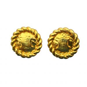 オールドセリーヌ ヴィンテージ イヤリング マカダム ブラゾン 両耳用 クリップ式 ロゴ アクセサリー ゴールドカラー 金色