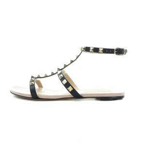 VALENTINO GARAVANI サンダル フラット レザー スタッズ 37 24cm ベージュ 黒 ブラック GY13 /MQ