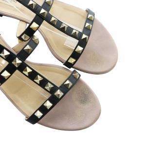VALENTINO GARAVANI サンダル フラット レザー スタッズ 37 24cm ベージュ 黒 ブラック GY13 /MQ