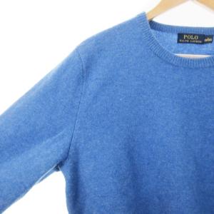 POLO RALPH LAUREN ニット セーター クルーネック 長袖 ウール ワンポイント ロゴ刺繍 L 青 ブルー