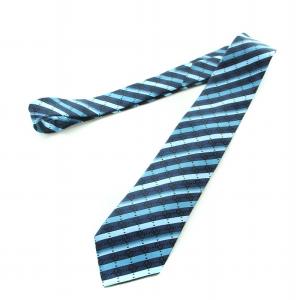 GUCCI ネクタイ レギュラータイ GG柄 ロゴ ストライプ レジメンタル 絹 シルク 青 ブルー 紺 ネイビー GY18