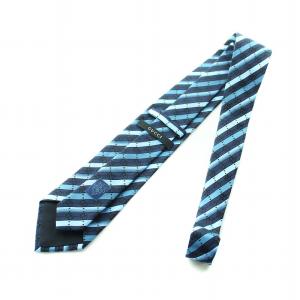 GUCCI ネクタイ レギュラータイ GG柄 ロゴ ストライプ レジメンタル 絹 シルク 青 ブルー 紺 ネイビー GY18