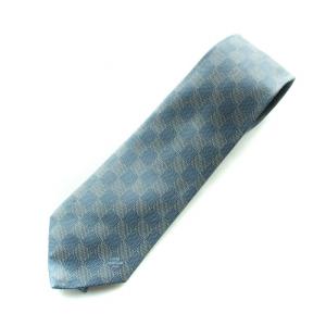 ネクタイ レギュラータイ ダミエ柄 絹 シルク ロゴ 箱付き 青 ブルー GY18 /MQ