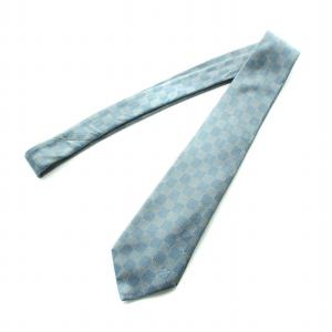LOUIS VUITTON ネクタイ レギュラータイ ダミエ柄 絹 シルク ロゴ 箱付き 青 ブルー GY18 /MQ