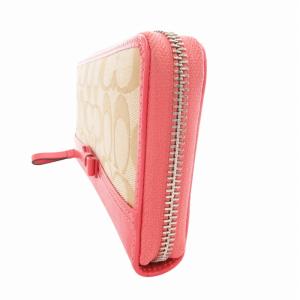 COACH シグネチャー 長財布 ウォレット ラウンドファスナー リボン キャンバス レザー ベージュ ピンク