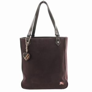 ハンドバッグ トート ホースロゴ チャーム付 キャンバス レザー 茶 ダークブラウン