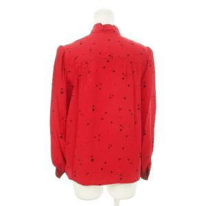 GIVENCHY ヴィンテージ ボウタイ シャツ 長袖 シルク 絹 総柄 星柄 鳥 蝶 小さいサイズ 6 XS 赤 レッド