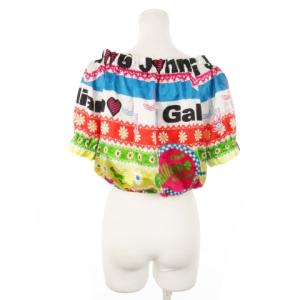 John Galliano 半袖ブラウス ラウンドネック オフショルダー 2way ショート丈 フリル 総柄 花柄 38 M マルチカラー