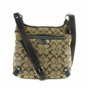 ショルダーバッグ キャンバス レザー シグネチャー 総柄 マグネット ロゴ ベージュ 黒 ブラック F14689