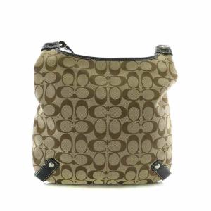 COACH ショルダーバッグ キャンバス レザー シグネチャー 総柄 マグネット ロゴ ベージュ 黒 ブラック F14689