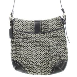 COACH ショルダーバッグ キャンバス ミニシグネチャー 切替 レザー チャーム付き 黒 ブラック 6376