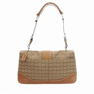 COACH ショルダーバッグ シグネチャー バックル キャンバス レザー ベージュ 茶 ブラウン