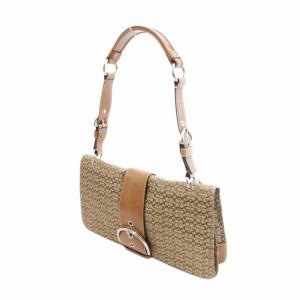 COACH ショルダーバッグ シグネチャー バックル キャンバス レザー ベージュ 茶 ブラウン