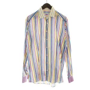 ワイシャツ 長袖 切替 マルチストライプ ステンカラー ロゴ 41 L-XL マルチカラー GY18 /MQ