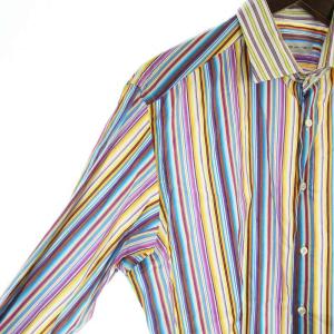 ETRO ワイシャツ 長袖 切替 マルチストライプ ステンカラー ロゴ 41 L-XL マルチカラー GY18 /MQ