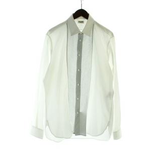 ワイシャツ 長袖 切替 ストライプ ロゴ 白 ホワイト GY18 /MQ