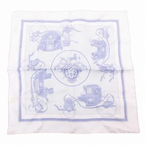 カレ40 スカーフ チーフ 馬車柄 総柄 絹 シルク 水色 ライトブルー /GV GY18