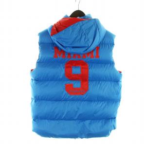 HYDROGEN ダウンベスト ジップアップ フーディ ロゴ 刺繍 XL 青 ブルー GY18