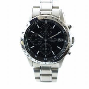 腕時計 ウォッチ クォーツ デイト カレンダー付き クロノグラフ 黒文字盤 ロゴ シルバー色 7T92-0DWD