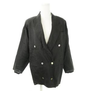 テーラードジャケット ダブルボタン リネン 肩パッド 82 ブラック
