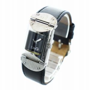 D&G TIME 腕時計 ウォッチ クォーツ レザーベルト スクエア ロゴ 黒文字盤 シルバー色 黒 ブラック GY18