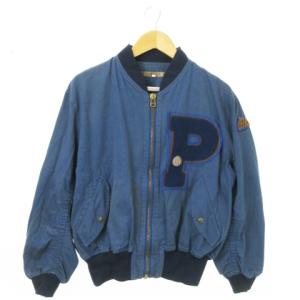 ジャケット ブルゾン スタジャン ジップアップ サガラ刺繍 野球 ベースボール ロゴ L 青 ブルー /AO10