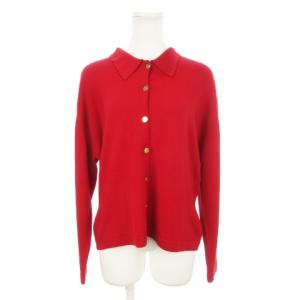 ヴィンテージ カーディガン ニット 襟付き 金ボタン レッド