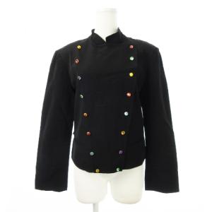 ナポレオンジャケット スタンドカラー ダブル ビジューボタン 肩パッド 2 M 黒 ブラック /CK11