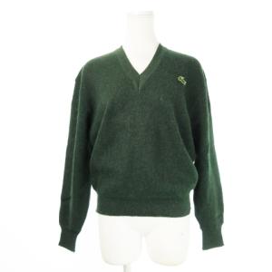 フレラコ ヴィンテージ アルパカ ニット セーター Vネック 長袖 ロゴ ワッペン 文字ワニ 緑 グリーン