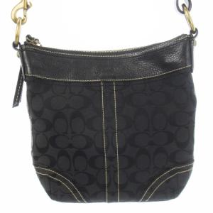 ショルダーバッグ キャンバス 切替 レザー ステッチ ロゴ シグネチャー チャーム付き 黒 ブラック 10402