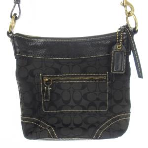 COACH ショルダーバッグ キャンバス 切替 レザー ステッチ ロゴ シグネチャー チャーム付き 黒 ブラック 10402