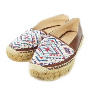 シューズ スリッポン エスパドリーユ レザー ビーズ オルテガ柄 37 23.5cm 茶 ブラウン /MN7