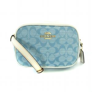 ミニ ジェイミー カメラ バッグ シグネチャー シャンブレー ショルダーバッグ タッセル レザー 青 ブルー 白 ホワイト