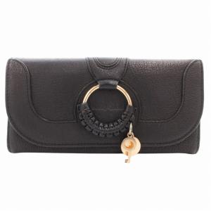 SEE BY CHLOE ハナ HANA 二つ折り長財布 ウォレット チャーム付 ロゴ レザー 黒 ブラック /GV GY18