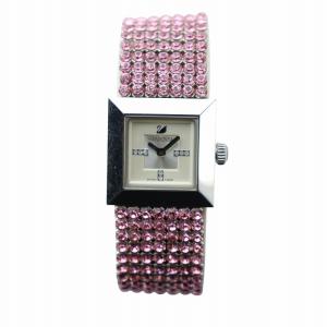 SWAROVSKI エリス Elis 腕時計 ウォッチ クォーツ スクエア クリスタル ラインストーン ロゴ シルバー色 ピンク