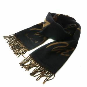 マフラー ストール ウール フリンジ 総柄 ロゴ 刺繍 黒 ブラック 茶色 ブラウン /XZ GY11
