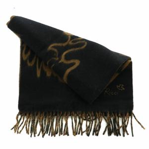 NINA RICCI マフラー ストール ウール フリンジ 総柄 ロゴ 刺繍 黒 ブラック 茶色 ブラウン /XZ GY11