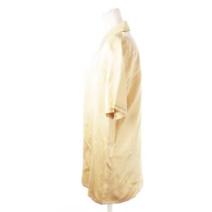 LOEWE シルクシャツ レギュラー 半袖 タック 比翼仕立て サテン 光沢感 40 L シャンパンゴールド /CK24