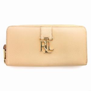 LAUREN RALPH LAUREN 長財布 小銭入れあり レザー ロゴ ラウンドファスナー ベージュ GY18 /TZ