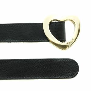 GUCCI ベルト レザー バックル ハート ロゴ ゴールド金具 85 34 黒 ブラック ゴールド色 211551