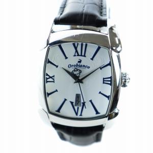 腕時計 ウォッチ スクエア クォーツ デイト カレンダー付き レザーベルト ロゴ 白文字盤 シルバー色 黒 ブラック OR-0012